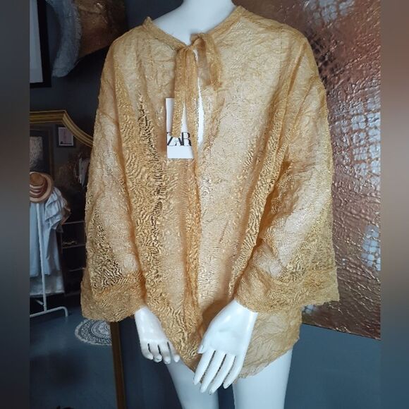 NWT Zara Elegant Gold Sheer Women's Top - Picture 4 of 16